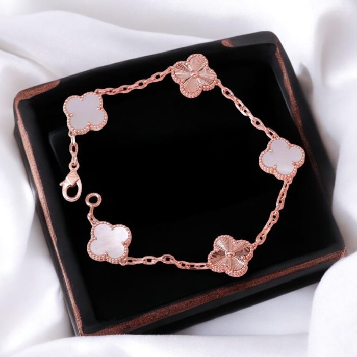 Elegant Clover Bracelet S950 Sterling Silver, Rose Gold-Plated, Mother of Pearl & Mixed Finish
