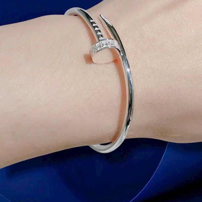 Platinum-Plated Sterling Silver 925 Nail Bangle Bracelet | Bold & Elegant Design