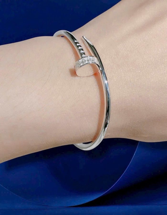 Platinum-Plated Sterling Silver 925 Nail Bangle Bracelet | Bold & Elegant Design