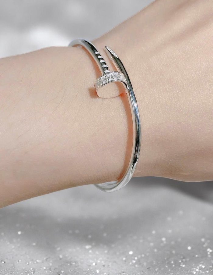 Platinum-Plated Sterling Silver 925 Nail Bangle Bracelet | Bold & Elegant Design