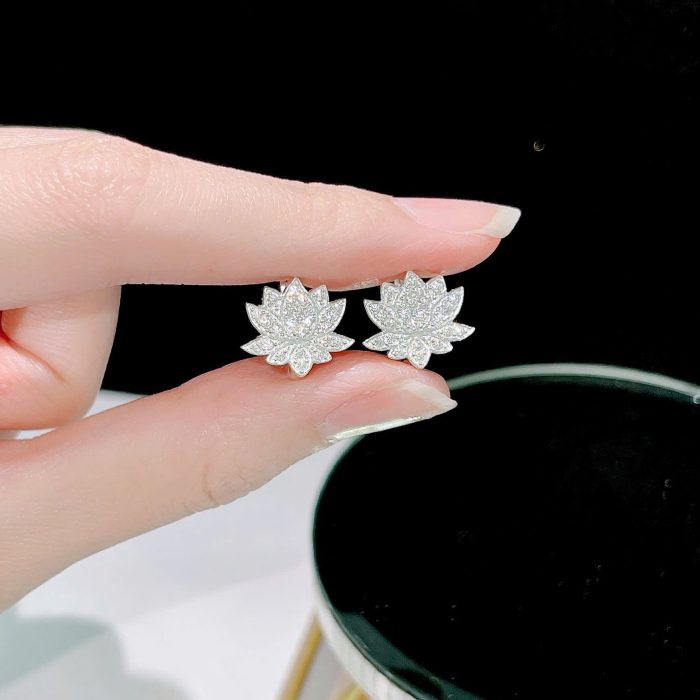 Lotus Flower CZ Stud Earrings | Sterling Silver Elegant Sparkling Design