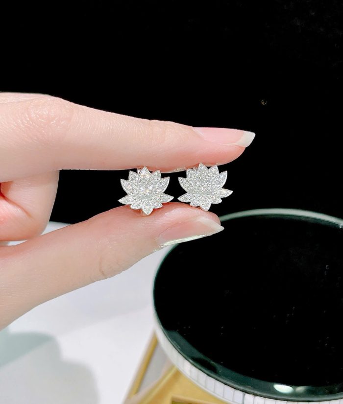 Lotus Flower CZ Stud Earrings | Sterling Silver Elegant Sparkling Design
