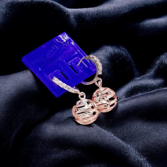 Rose Gold Hollow Bead Drop Earrings – Elegant Sterling Silver with Sparkling Hoops