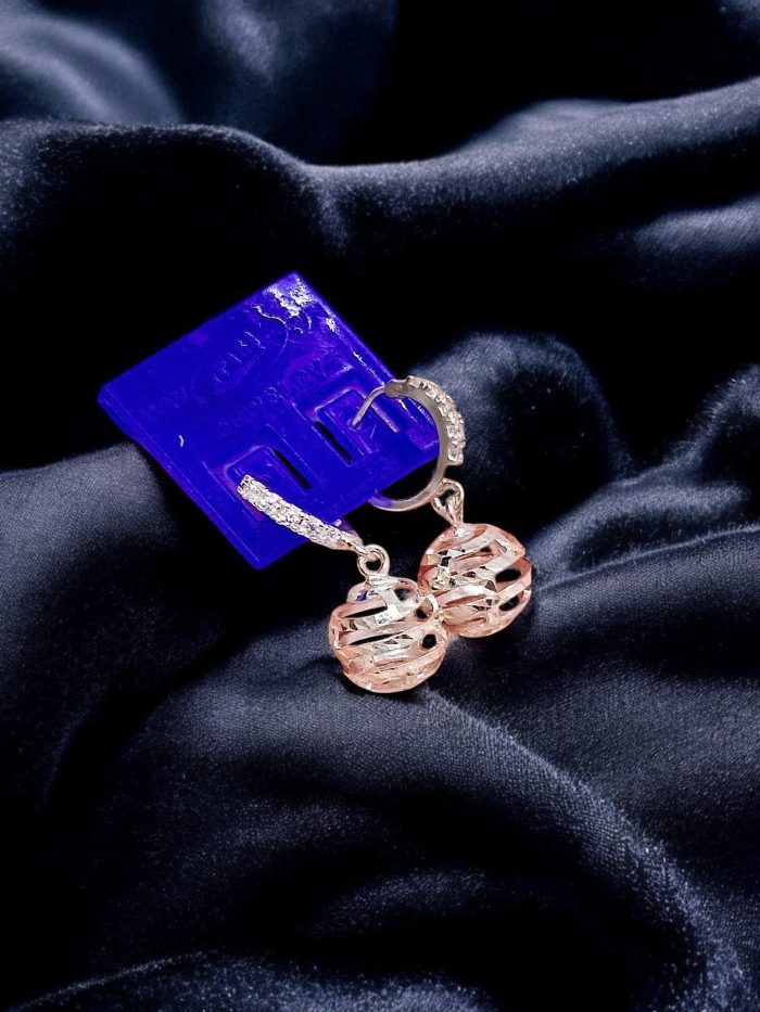 Rose Gold Hollow Bead Drop Earrings – Elegant Sterling Silver with Sparkling Hoops