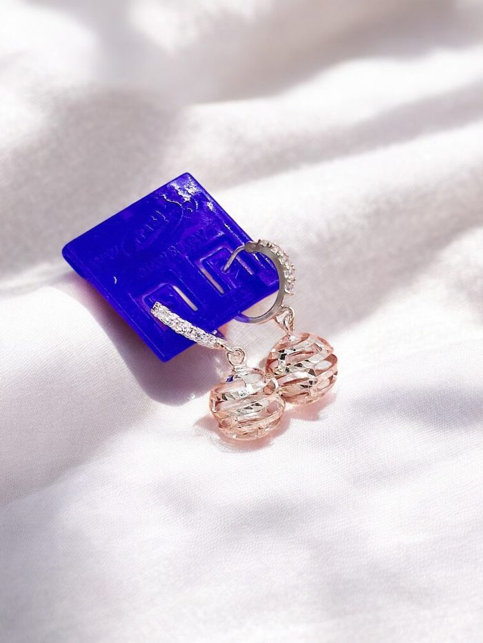 Rose Gold Hollow Bead Drop Earrings – Elegant Sterling Silver with Sparkling Hoops